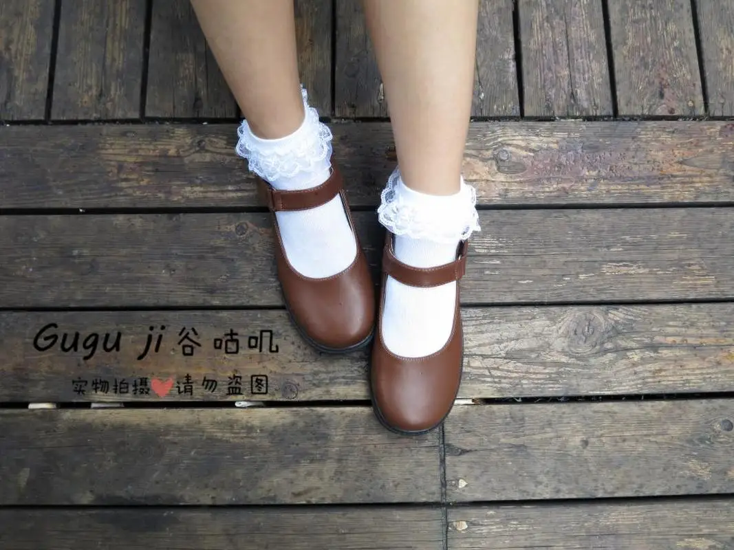 US4-11 Cute Lolita Round Toe Womens Cosplay Maid Shoes Mary Janes School Low Heel New Black Brown Plus Size A1108 | Обувь