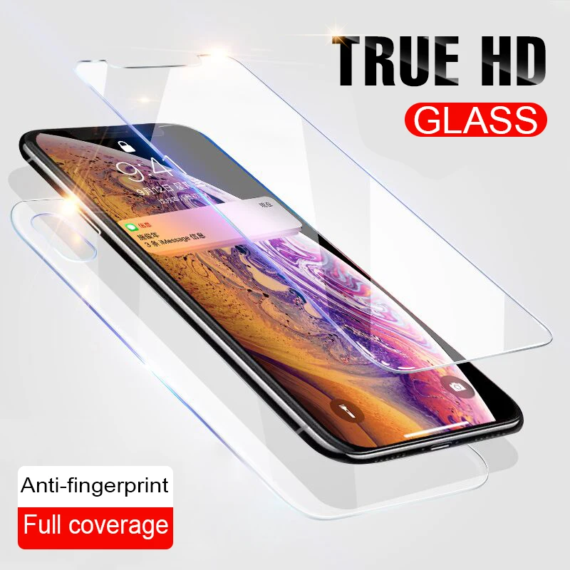 Переднее и заднее закаленное стекло для iPhone 8 7 6 6S Plus X XR XS Max Защитная пленка экрана