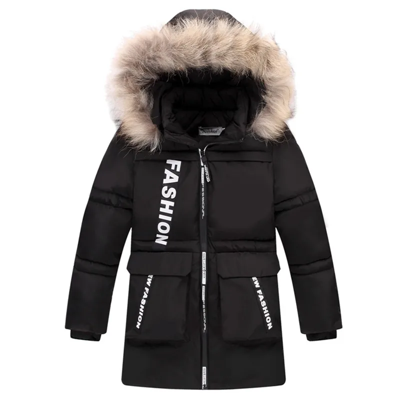 Детский утепленный пуховик на пуху для холодной зимы длинное пальто с капюшоном