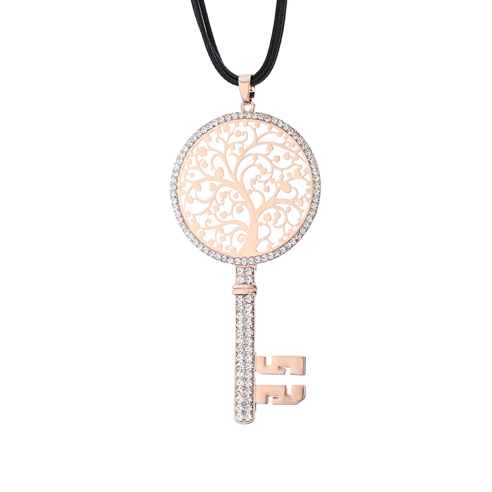 Rose Gold Big Tree of Life Crystal Key Pendant Necklace Women Sweater Multilayer Black Leather Long Necklace Jewelry Party Gifts
Rose Gold Big Tree of Life Crystal Key Pendant Necklace Women Sweater Multilayer Black Leather Long Necklace Jewelry Party Gifts