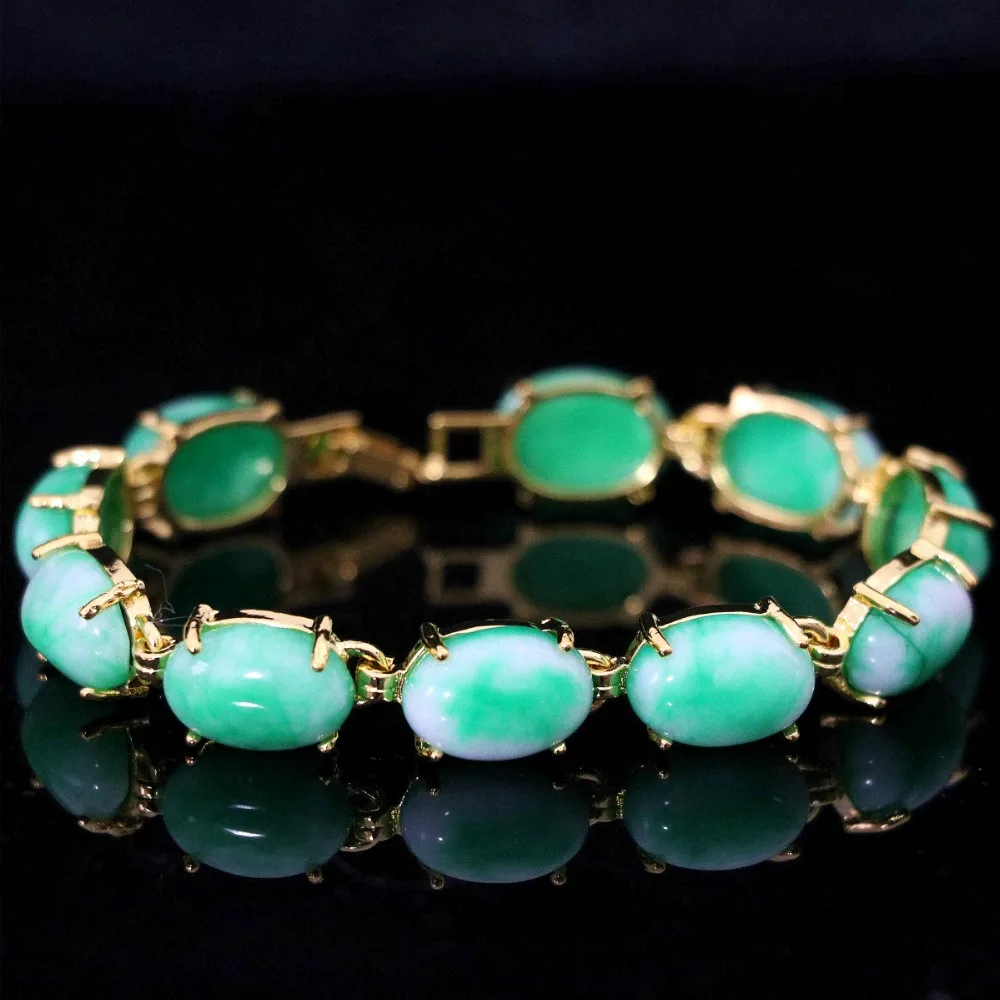 Semi-precious oval green natural stone chalcedony gold-color chain bracelet weddings anniversary Fashion gift jewelry 7.5"B1167
Semi-precious oval green natural stone chalcedony gold-color chain bracelet weddings anniversary Fashion gift jewelry 7.5"B1167