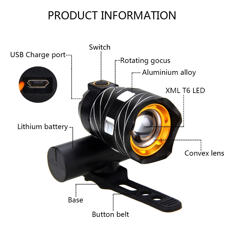 LED Bicycle Light Bike Front Lamp Torch Headlight with USB Rechargeable Built-in Battery
LED Bicycle Light Bike Front Lamp Torch Headlight with USB Rechargeable Built-in Battery