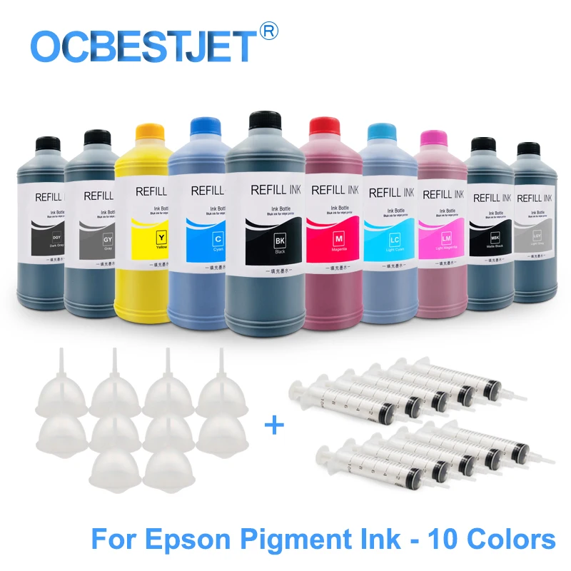 10x500 мл Универсальный пигментные чернила для заправки для принтера Epson SureColor P10000, P10070, P10080, P20000, P20070, P20080, 10 цветов в наборе
10x500 мл Универсальный пигментные чернила для заправки для принтера Epson SureColor P10000, P10070, P10080, P20000, P20070, P20080, 10 цветов в наборе
