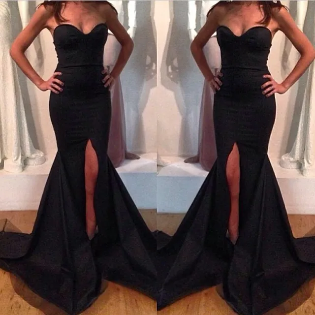 Sexy Black Sweetheart Sleeveless Side Slit Floor Length Mermaid Satin Evening Dresses Mermaid Party Gowns
Sexy Black Sweetheart Sleeveless Side Slit Floor Length Mermaid Satin Evening Dresses Mermaid Party Gowns