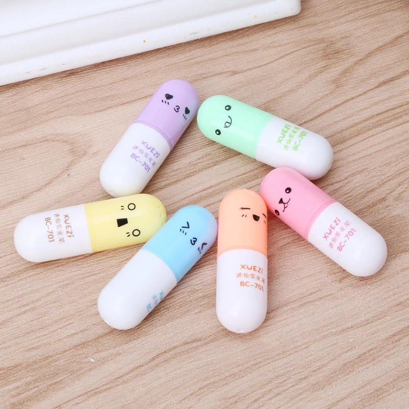 6PCS/Set 6 Colors Mini Pill Shaped Highlighter Pens for Cute Smiling Face Graffiti Highlighter Korean Stationery
6PCS/Set 6 Colors Mini Pill Shaped Highlighter Pens for Cute Smiling Face Graffiti Highlighter Korean Stationery