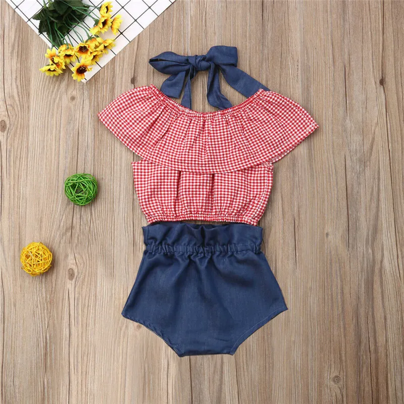 Newborn Baby Girl Ruffle Plaid Tops Crop Denim Shorts Overalls Outfits Sunsuit Sleeveless Summer Casual Shorts Set
Newborn Baby Girl Ruffle Plaid Tops Crop Denim Shorts Overalls Outfits Sunsuit Sleeveless Summer Casual Shorts Set