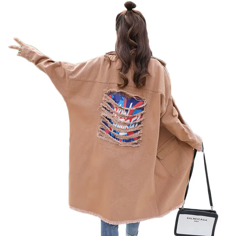 New Long Windbreaker Spring Hole Ladies Print Denim Jacket With Pocket Women Loose Street Wear Jeans Jacket Coat f332
New Long Windbreaker Spring Hole Ladies Print Denim Jacket With Pocket Women Loose Street Wear Jeans Jacket Coat f332