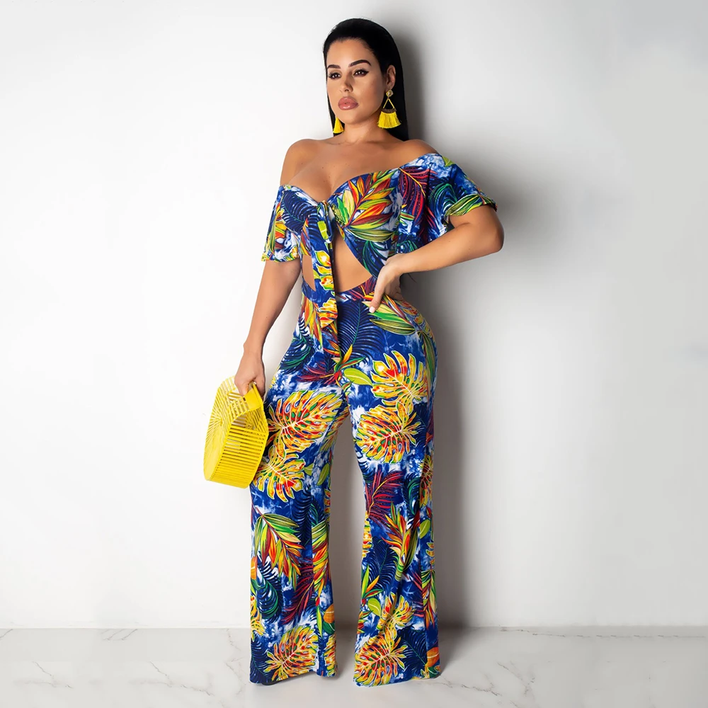 Women Sexy Floral Print 2 Piece Set Short Sleeve V-Neck Bow Bandage Off Shoulder Crop Top And Wide Leg Long Pants Casual Outfits
Women Sexy Floral Print 2 Piece Set Short Sleeve V-Neck Bow Bandage Off Shoulder Crop Top And Wide Leg Long Pants Casual Outfits