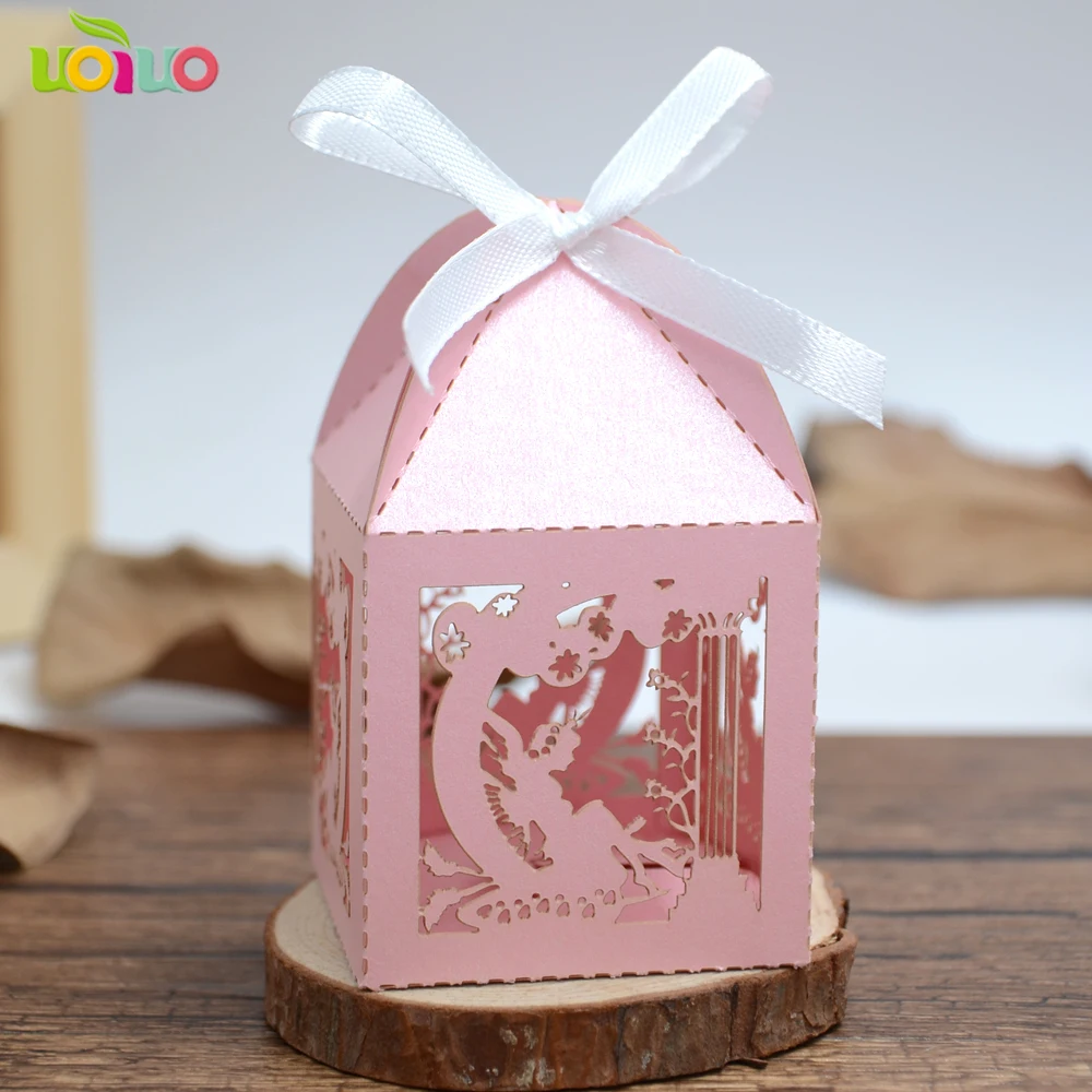 Романтические свадебные коробочки для сувениров блестящие розовые Подарочные