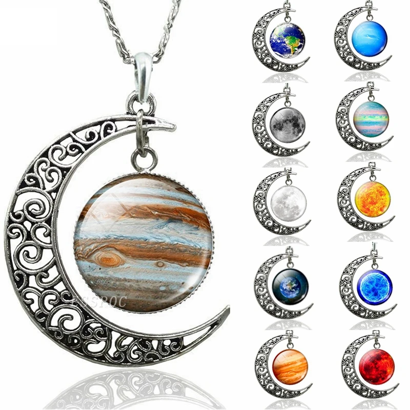 Hollow Crescent Moon Necklace Earth Jupiter Sun Stars Planet Glass Cabochon Handmade Pendant DIY Accessories Christmas Gifts
Hollow Crescent Moon Necklace Earth Jupiter Sun Stars Planet Glass Cabochon Handmade Pendant DIY Accessories Christmas Gifts