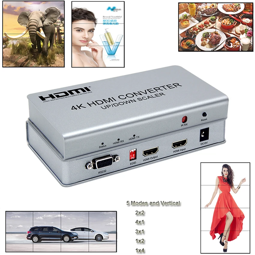 4K HDMI-Compatible Converter Up/Down Scaler for Video Wall support input 480P to 4K/30Hz and Output 720p/60HZ,1080p/60HZ
4K HDMI-Compatible Converter Up/Down Scaler for Video Wall support input 480P to 4K/30Hz and Output 720p/60HZ,1080p/60HZ