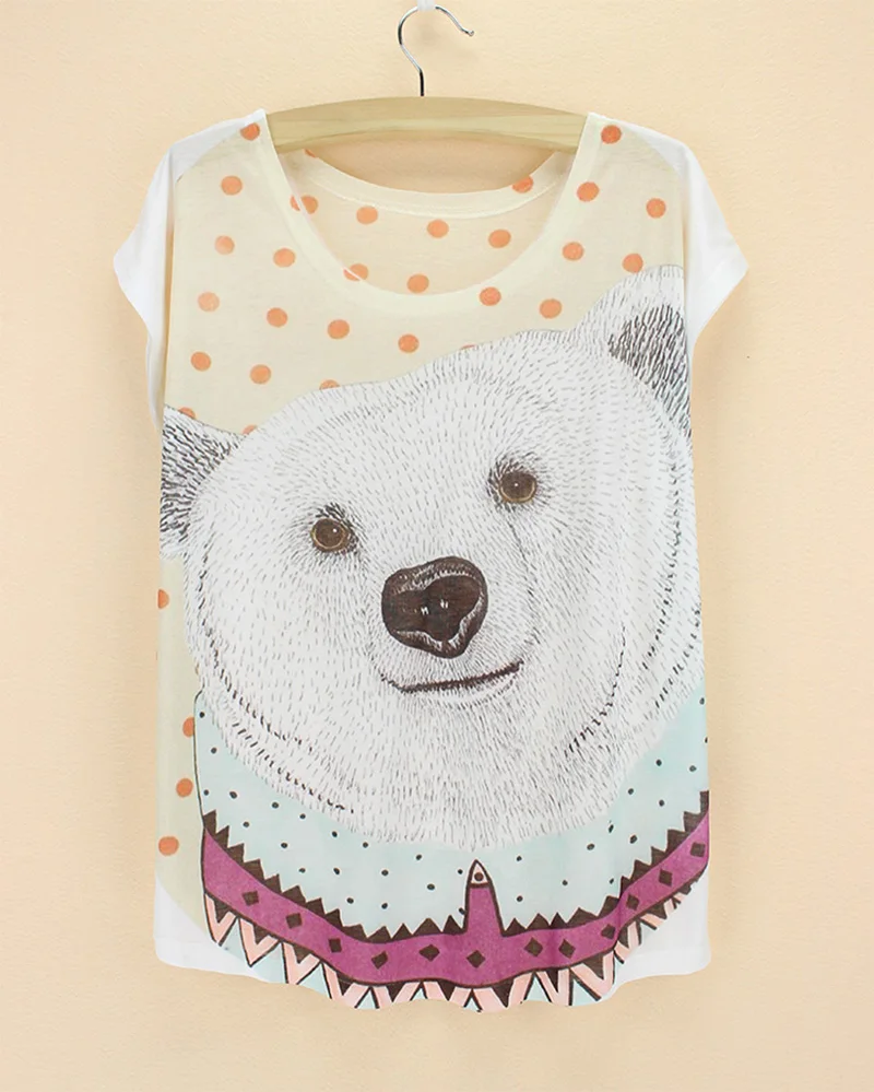Женская футболка в горошек с изображением белого медведя из 2015 хлопка цифровым