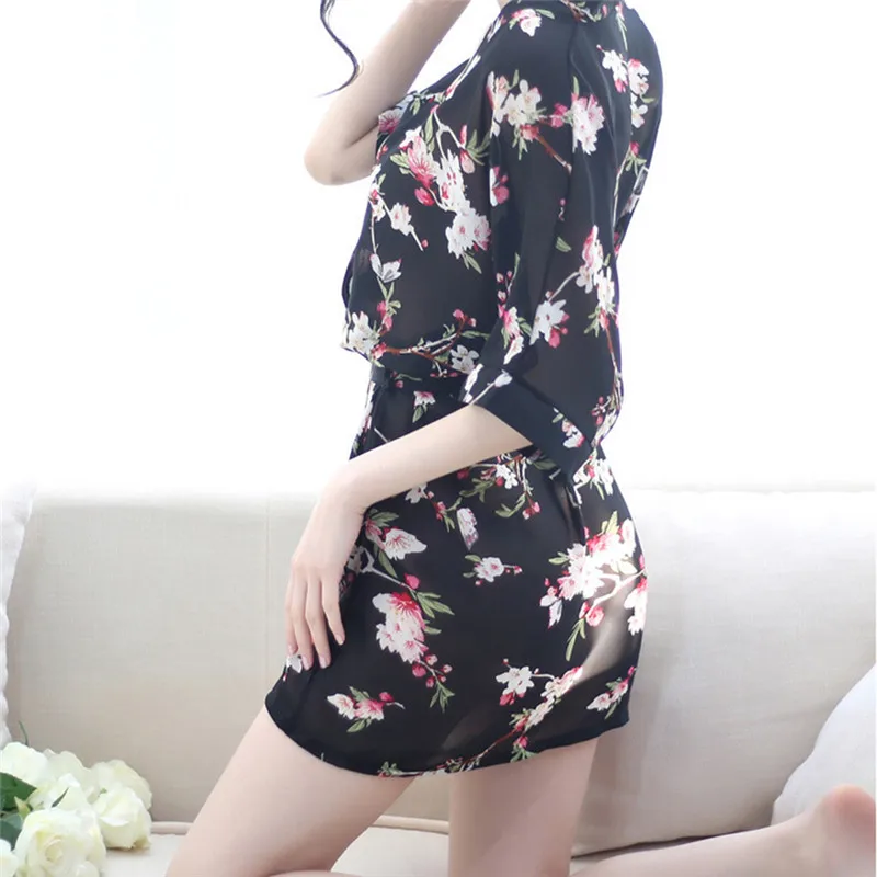 Women Lingerie Sexy Pajamas Transparent Chiffon Floral Printed Bathrobe Kimono Dress Uniform Bathrobes Nightdress
Women Lingerie Sexy Pajamas Transparent Chiffon Floral Printed Bathrobe Kimono Dress Uniform Bathrobes Nightdress