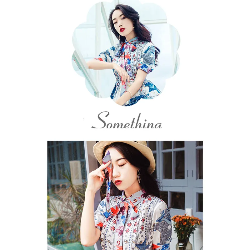 Vintage national style printed pleated slim dress female 2018 summer new stand collar bow short sleeve Single-breasted dress
Vintage national style printed pleated slim dress female 2018 summer new stand collar bow short sleeve Single-breasted dress
