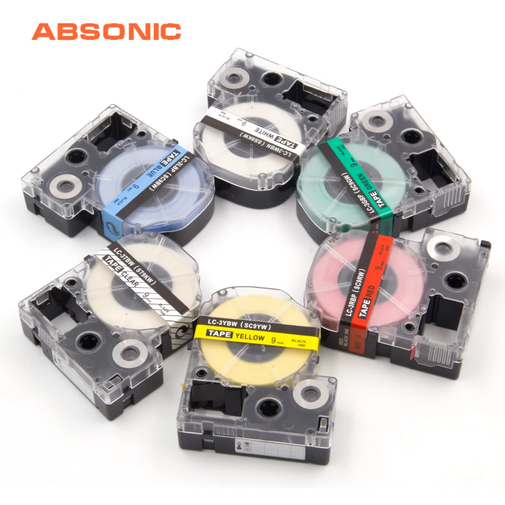 Absonic 9 мм Принтер этикеток лента для Epson ST9KW SS9KW SC9RW SC9YW SC9GW SC9BW принтер kingjim LC 3TBN 3WBN