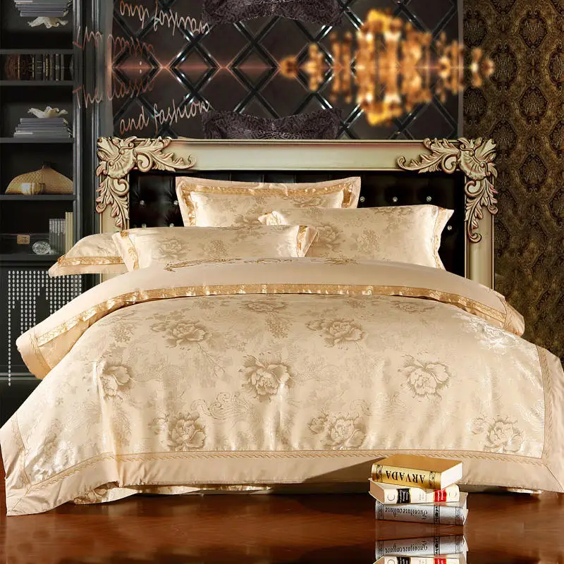 Comfy Bedding Froral Jacquard Satin and cotton King Queen size 4-pieces Bedding Set Luxury, Gray Golden Bedsheet/Fitted shet set
Comfy Bedding Froral Jacquard Satin and cotton King Queen size 4-pieces Bedding Set Luxury, Gray Golden Bedsheet/Fitted shet set