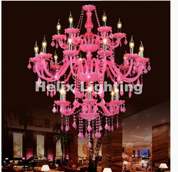 

Hot Selling Pink Crystal Chandelier Lustre Crystal Chandelier D950mm 6+12+6 Arms LED Optional Lustres De Cristal Chandelier