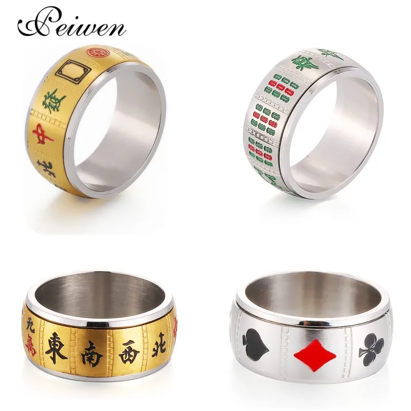 Mahjong Ring Playing Card Rings Stainless Steel For Men Women Gold Lucky Rotating Couple Finger Rings Chinese Style Jewelry Gift
Mahjong Ring Playing Card Rings Stainless Steel For Men Women Gold Lucky Rotating Couple Finger Rings Chinese Style Jewelry Gift