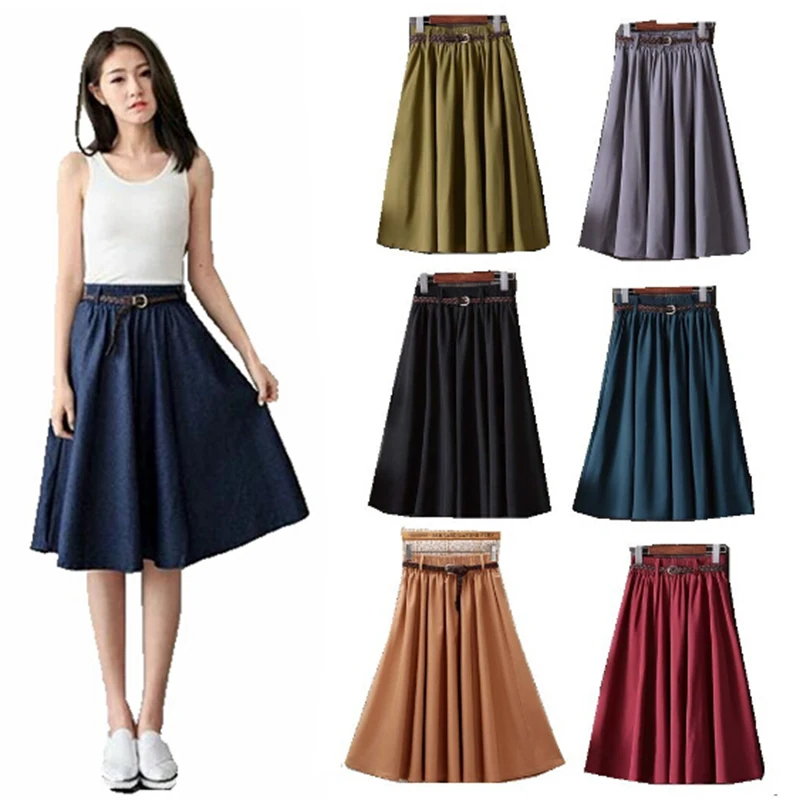 Summer Knee Length Skirt Women With Belt Fashion Korean Ladies High Waist Pleated A-line School Skirt Female
Summer Knee Length Skirt Women With Belt Fashion Korean Ladies High Waist Pleated A-line School Skirt Female