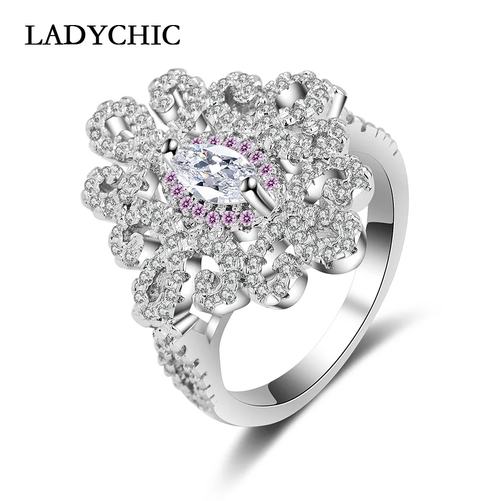 LADYCHIC Luxury Flower Ring AAA Cubic Zirconia Rings for Women White Gold Color Wedding Party Ring Jewelry Wholesale LR1054
LADYCHIC Luxury Flower Ring AAA Cubic Zirconia Rings for Women White Gold Color Wedding Party Ring Jewelry Wholesale LR1054