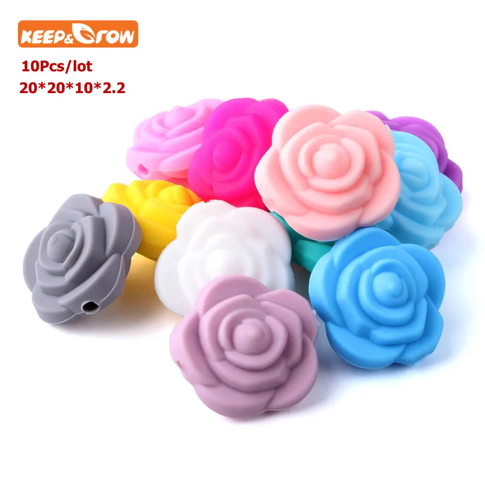 

Keep&grow 10Pcs Perle Silicone Beads Dentition 20mm Flower Baby Teethers BPA Free Rose Baby Teething Toys For DIY Jewelry Making
