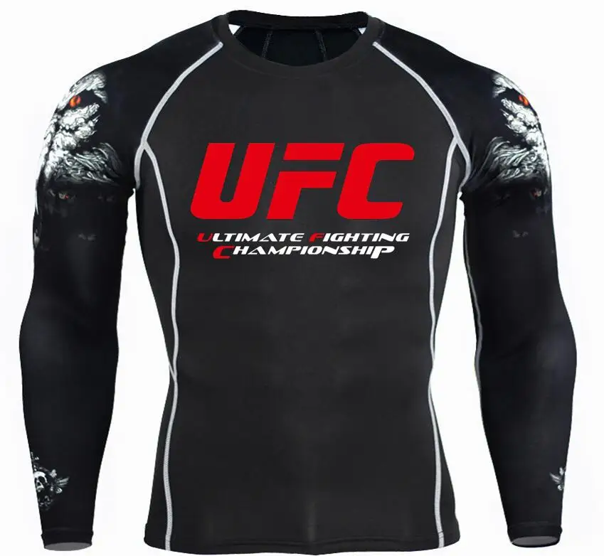 UFC Мужская футболка Stampe Compressione рубашка Бодибилдинг Maniche Lunghe MMA Crossfit Esercizio Allena для