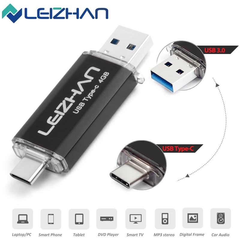 LEIZHAN USB C Флешка 256 ГБ 128 Гб 64 32 16 3 0 для телефона android TYPE карта памяти tipo c|USB