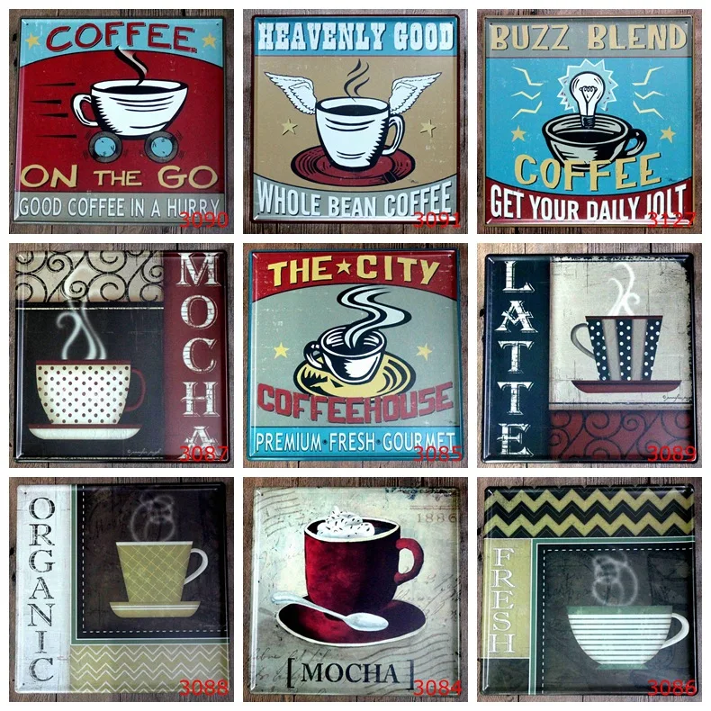 Square Shape Tin Sign Heavenly Good whole bean coffee printing Metal Plaque Wall Sticker Coffee Bar Decor | Дом и сад