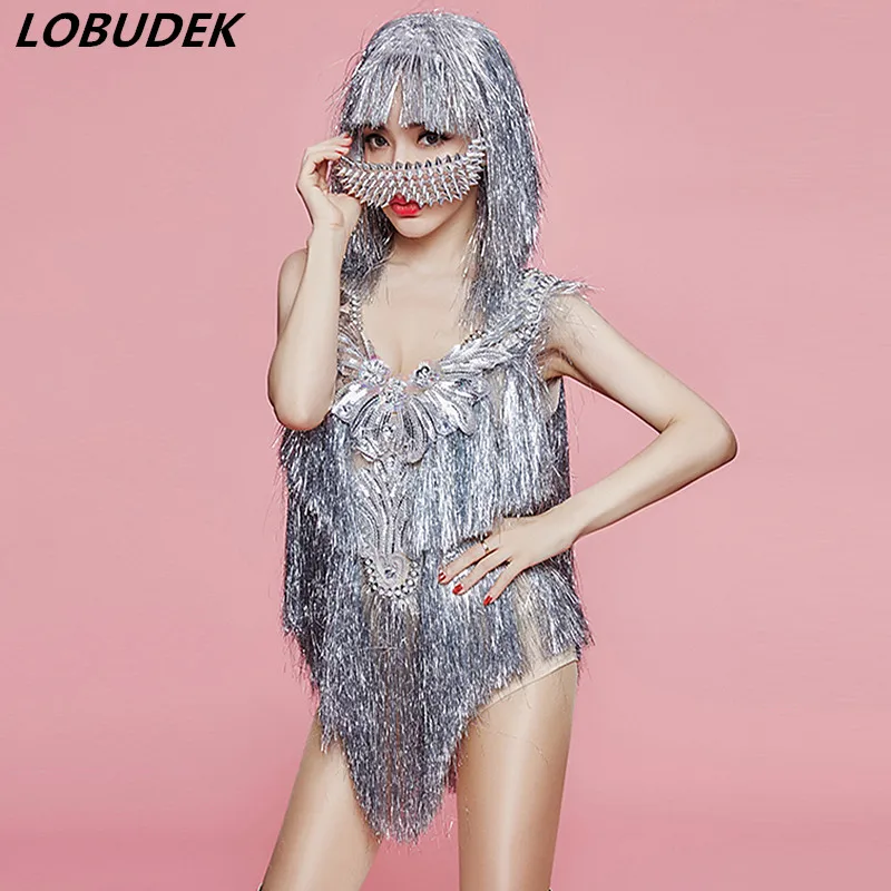 Sexy V-neck Silver Sequins Tassels Bodysuit Nightclub Bar Women DJ Singer Sequined Costume Leading Dancer Performance Stage Wear
Sexy V-neck Silver Sequins Tassels Bodysuit Nightclub Bar Women DJ Singer Sequined Costume Leading Dancer Performance Stage Wear