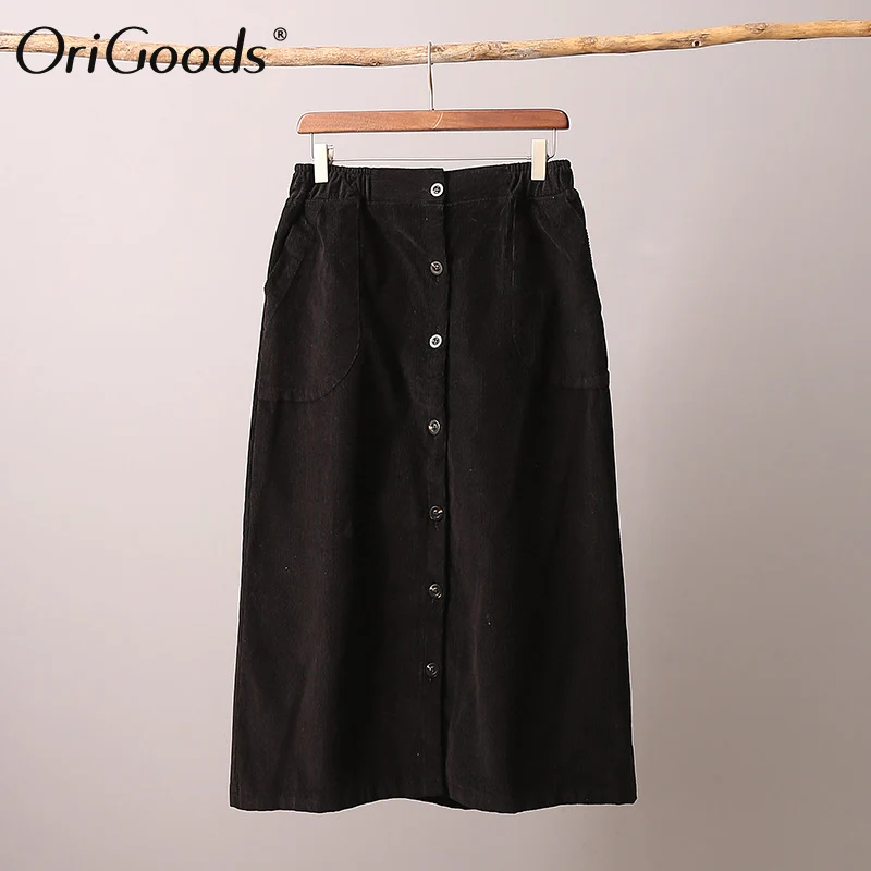 OriGoods Women Skirt Cotton Corduroy Long Skirt Vintage Elastic waist Summer Skirt Buttons Pockets 2019 New Skirt Women C222
OriGoods Women Skirt Cotton Corduroy Long Skirt Vintage Elastic waist Summer Skirt Buttons Pockets 2019 New Skirt Women C222