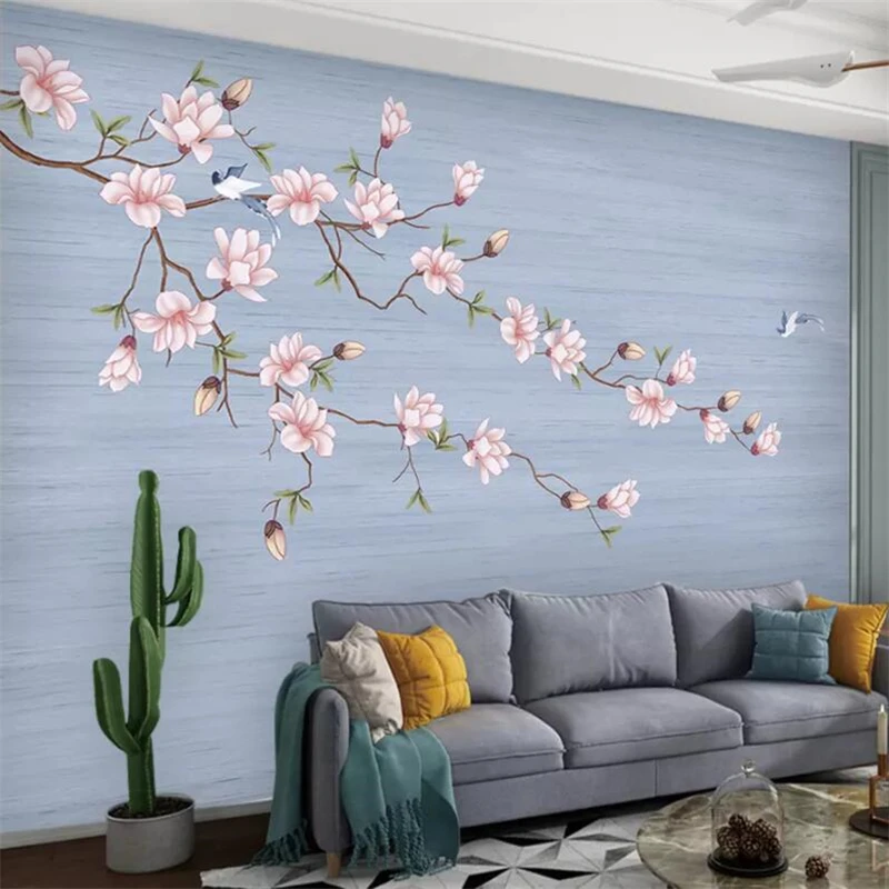 

beibehang Wallpaper murals custom living room bedroom Chinese magnolia blossoms rich hand-painted flowers and birds murals