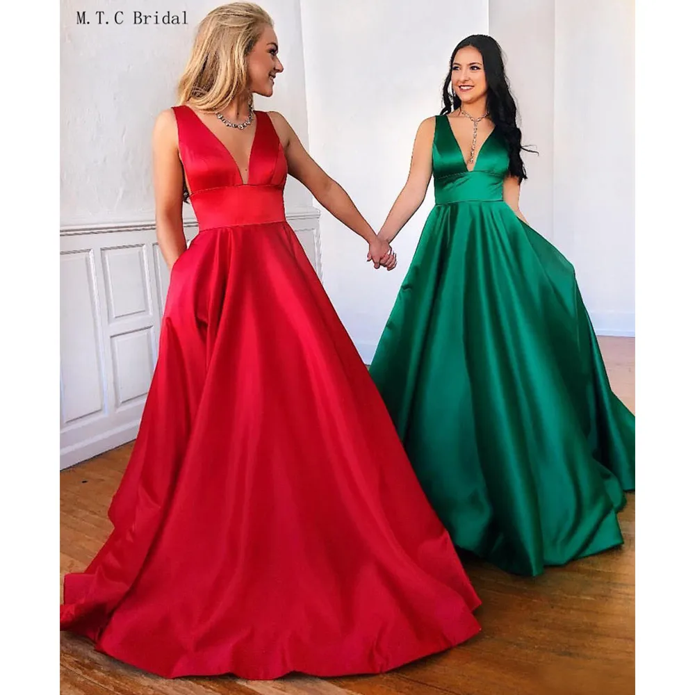 Hot Selling Long Red Evening Dress V Neck Sleeveless A Line Floor Length Satin Formal Occasion Dresses Cheap Vestido De Fiesta
Hot Selling Long Red Evening Dress V Neck Sleeveless A Line Floor Length Satin Formal Occasion Dresses Cheap Vestido De Fiesta