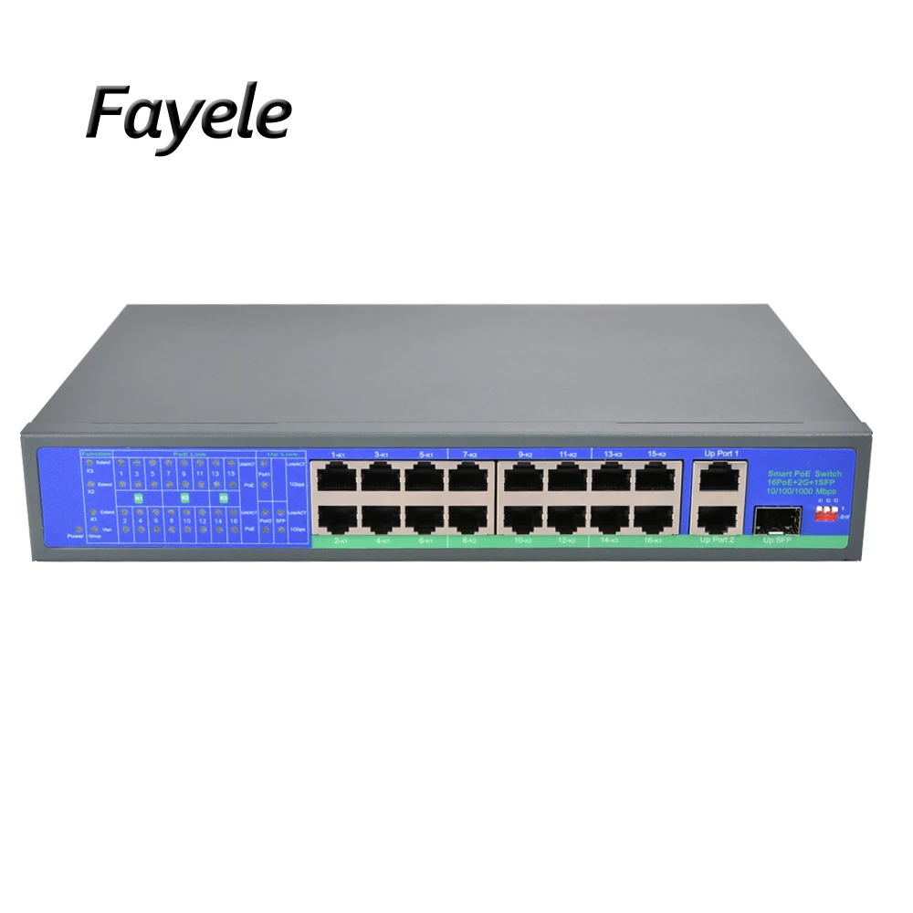 

Standard 16CH 48V POE switch 250W Gigabit 10/100/1000Mpbs RJ45 15.4W/30W IEEE 802.3af/802.3at 250M For for IP camera Wireless AP