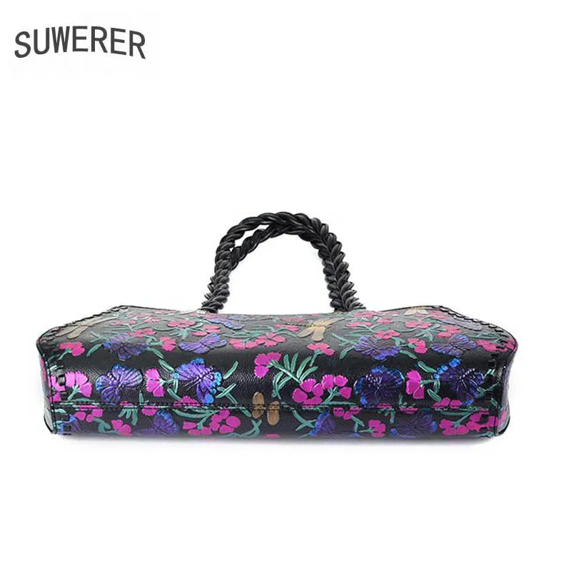 SUWERER new Genuine Leather women bags Cowhide Embossed Handmade luxury handbags women bags designer women leather handbags