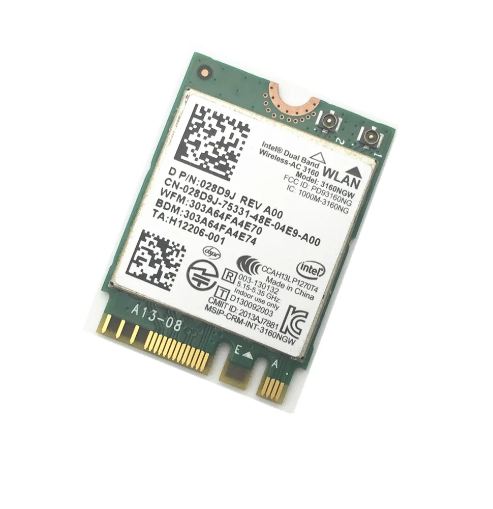 Original For Intel Dual Band Wireless-AC 3160 3160NGW Wifi For Bluetooth4.0 Mini NGFF Wifi Card 802.11AC Wireless Card 433 Mbps
Original For Intel Dual Band Wireless-AC 3160 3160NGW Wifi For Bluetooth4.0 Mini NGFF Wifi Card 802.11AC Wireless Card 433 Mbps