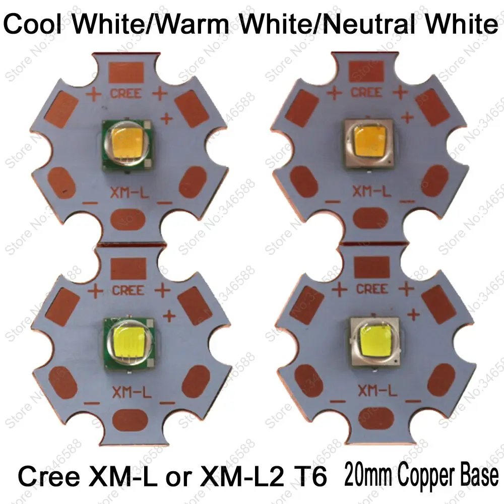 

Cree XLamp XML XM-L or XML2 XM-L2 T6 10W High Power LED Emitter Diode on 20mm Copper Base, Cool White, Warm White, Neutral White