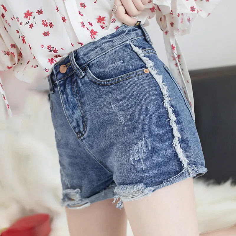 Женские джинсовые шорты повседневные свободные с высокой талией TTT061 лето