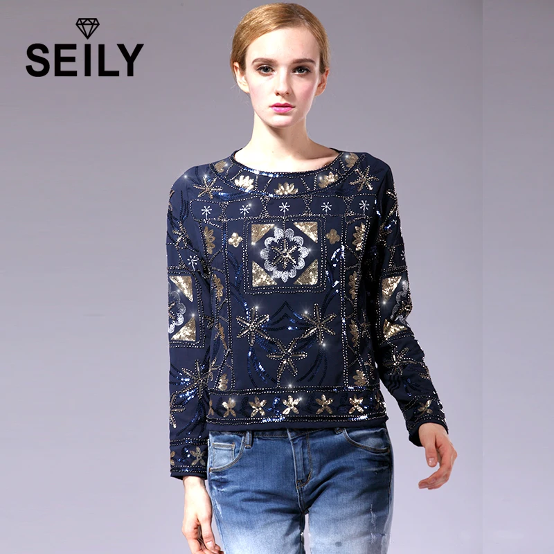 Seily 2018 Spring Elegant Transparent Back Party Tunic Tops Sequin Beading Floral Long Sleeve Chiffon Blouse Camisa Femininas
Seily 2018 Spring Elegant Transparent Back Party Tunic Tops Sequin Beading Floral Long Sleeve Chiffon Blouse Camisa Femininas