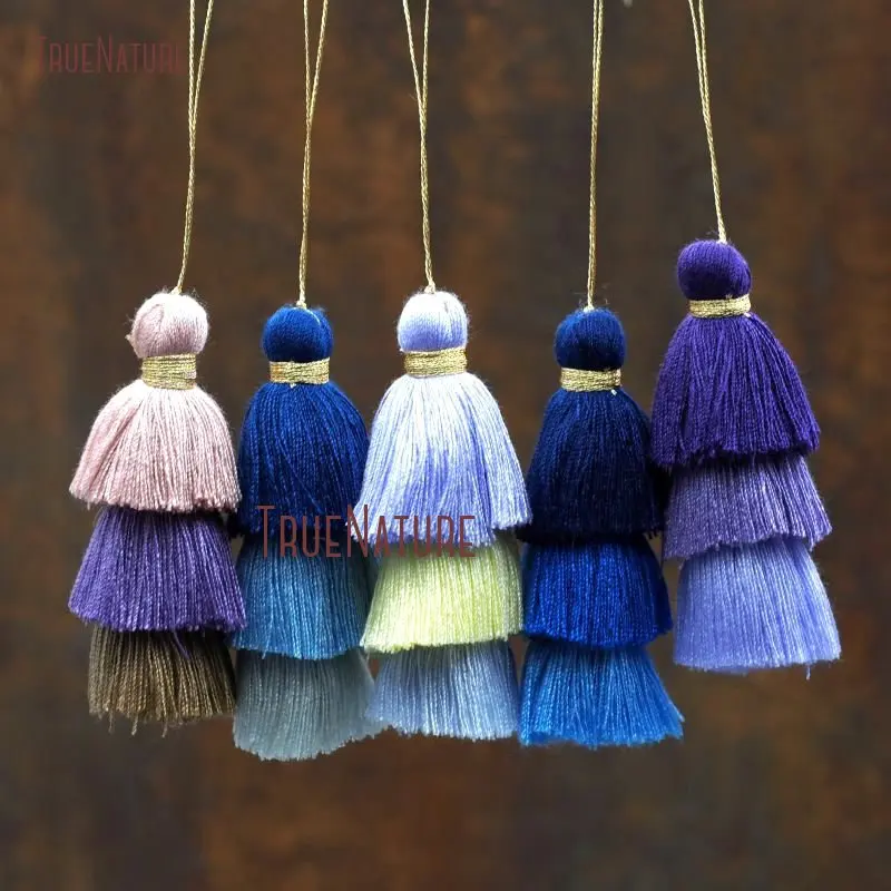 

New Arrival Long Tiered Tassel Pendant Tiny 3 Layered Cotton Tassel Charm For Jewelry Making 3.2 inch PM8757