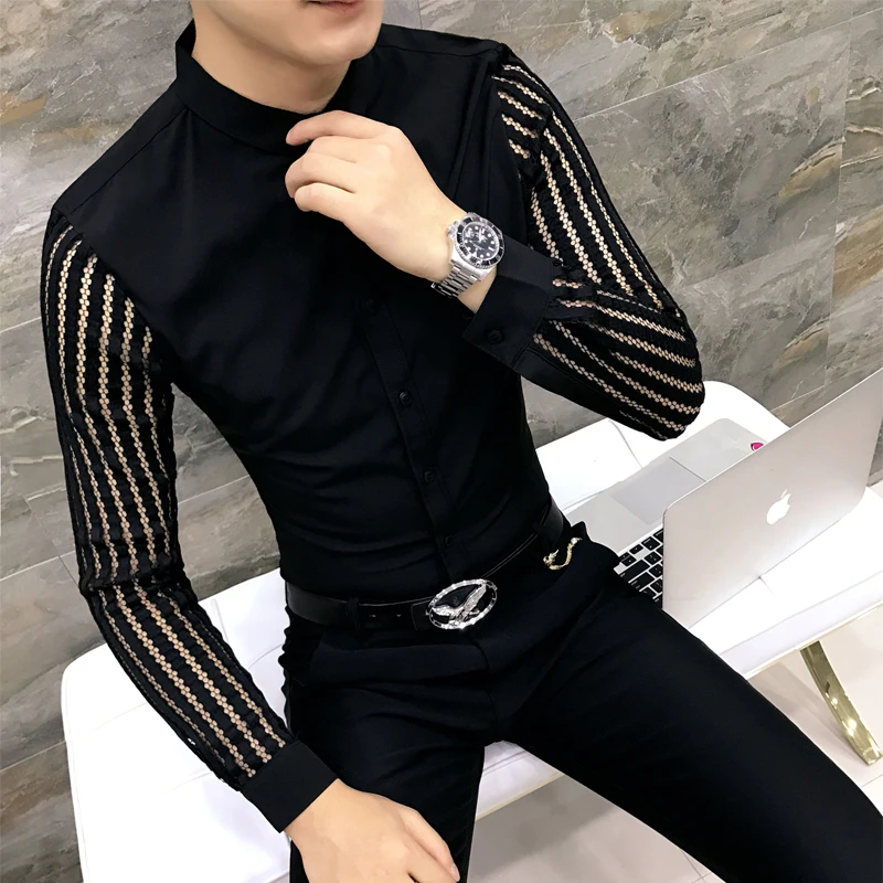 2019 New Men's Boutique Fashion Lace Sleeves Slim Hollow Sleeves Long-sleeved Shirts / Mens Solid Color Slim Casual Shirts
2019 New Men's Boutique Fashion Lace Sleeves Slim Hollow Sleeves Long-sleeved Shirts / Mens Solid Color Slim Casual Shirts