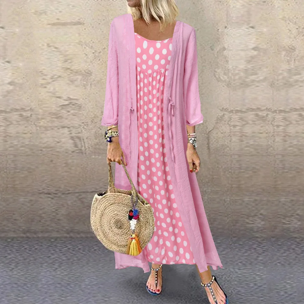 Two Pieces Polka Dot Dress Cardigan Casual O-Neck Long Sleeve Dresses Cotton Linen Long Dress Plus Size Women's Summer Sundress
Two Pieces Polka Dot Dress Cardigan Casual O-Neck Long Sleeve Dresses Cotton Linen Long Dress Plus Size Women's Summer Sundress