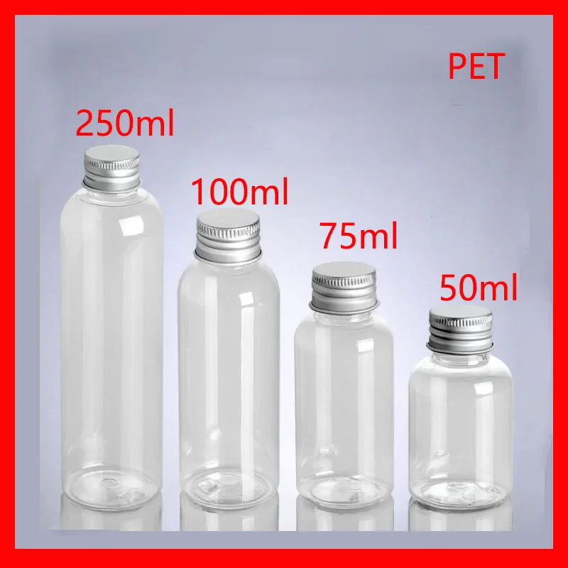 50/75/100/250ML Clear PET empty plastic bottle w Alu screw cap makeup container cosmetic skin care Refillable Bottles
50/75/100/250ML Clear PET empty plastic bottle w Alu screw cap makeup container cosmetic skin care Refillable Bottles