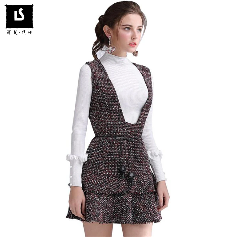 Женское повседневное шерстяное платье-трапеция, Брендовое винтажное привлекательное облегающее мини-платье без рукавов с V-образным вырез... 
Женское повседневное шерстяное платье-трапеция, Брендовое винтажное привлекательное облегающее мини-платье без рукавов с V-образным вырез...