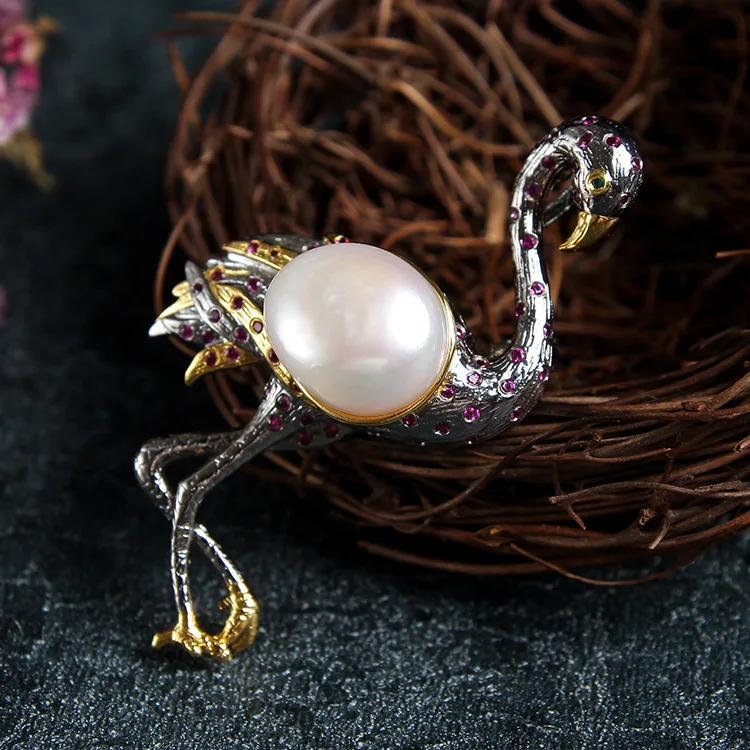 Retro Silver Wholesale Creative Flamingo Pendant And Brooch Dual-use S925 Sterling Silver Inlaid Pearl Baroque Pendant
Retro Silver Wholesale Creative Flamingo Pendant And Brooch Dual-use S925 Sterling Silver Inlaid Pearl Baroque Pendant