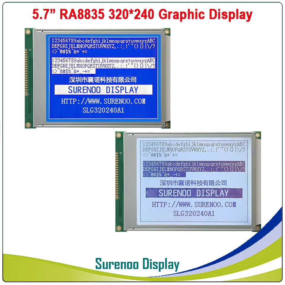 5.7" 320X240 320240 Graphic LCD Module Display Panel Screen LCM with RA8835 Controller Blue Gray LED Backlight
5.7" 320X240 320240 Graphic LCD Module Display Panel Screen LCM with RA8835 Controller Blue Gray LED Backlight