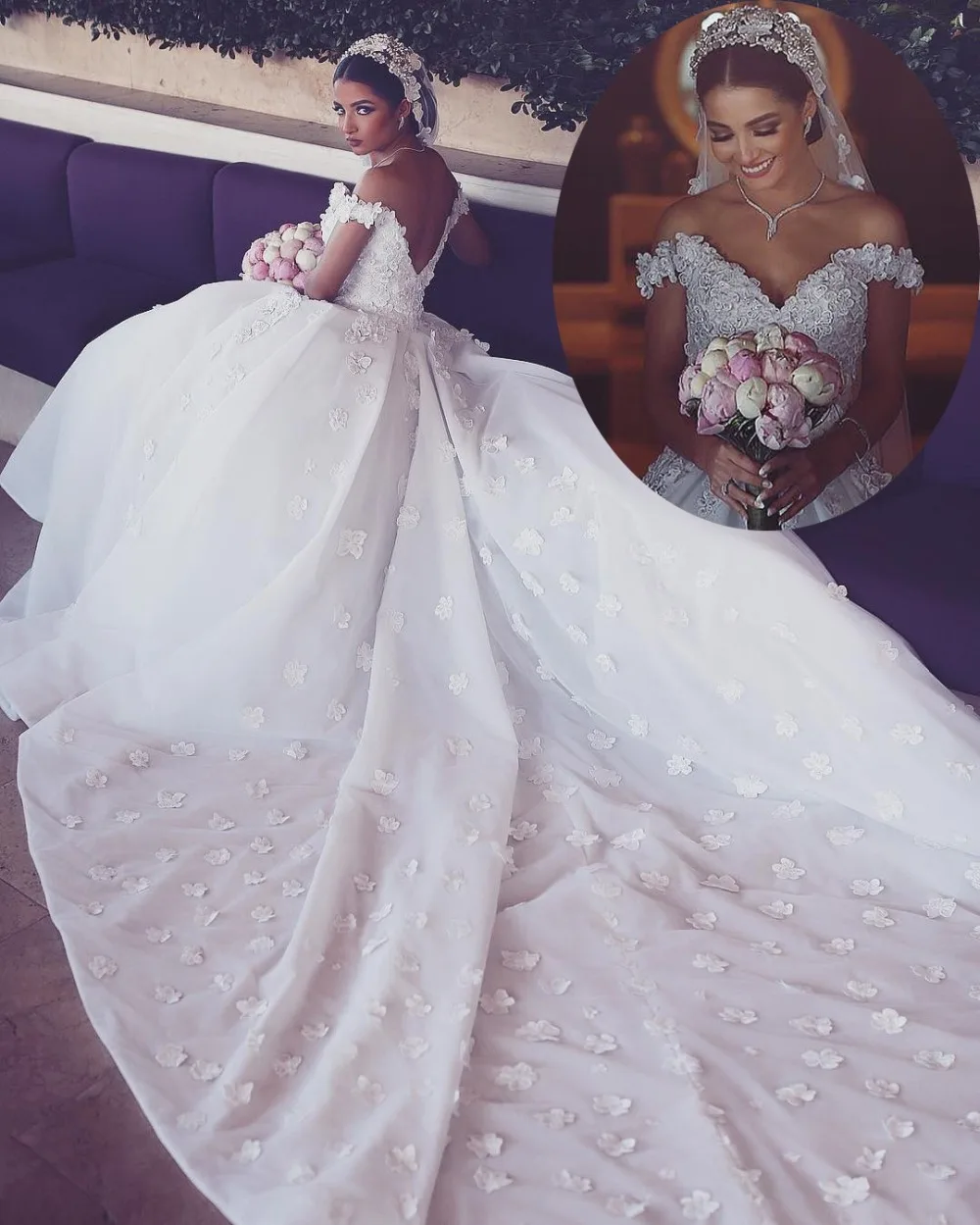 Robe De Mariage Luxury Royal Train Wedding Gown with Flowers V Neck Off Shoulder Organza Ball Gown Wedding Dress Lace 2021 White
Robe De Mariage Luxury Royal Train Wedding Gown with Flowers V Neck Off Shoulder Organza Ball Gown Wedding Dress Lace 2021 White
