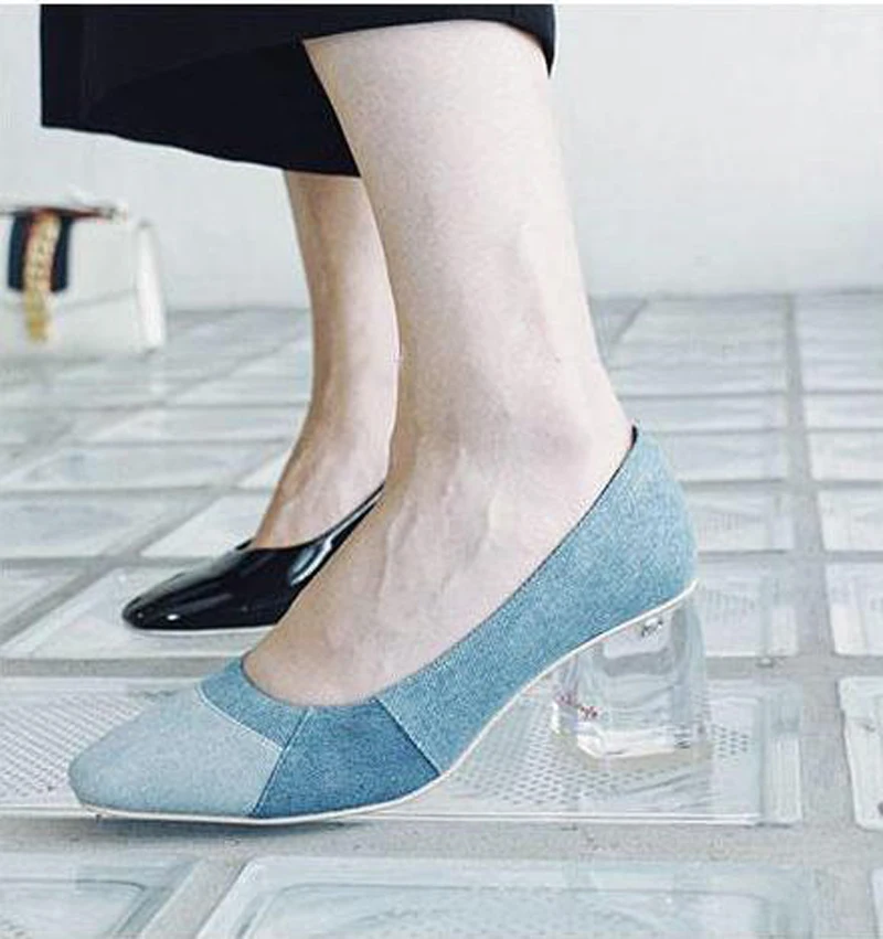Spring Ladies Transparent Heel Pumps Blue Denim Patchwork Square Toe Women Crystal Round High Heels Mujer Zapatos Slip On Shoes
Spring Ladies Transparent Heel Pumps Blue Denim Patchwork Square Toe Women Crystal Round High Heels Mujer Zapatos Slip On Shoes