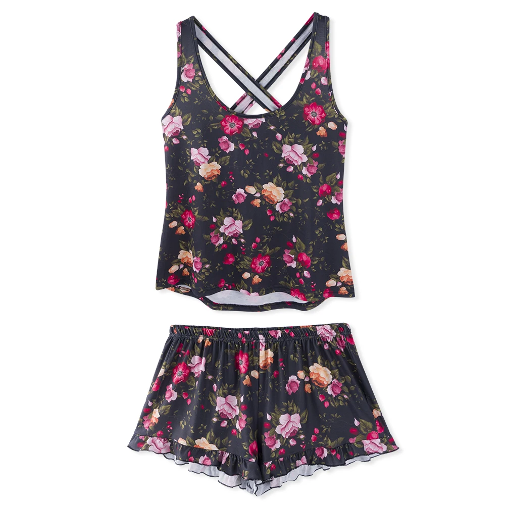 Neatie kiddie Home Night Sleepwear Floral Print Women Pajams Sets Cross Back Sleeveless Tank Tops Loose Shorts Female Clothes
Neatie kiddie Home Night Sleepwear Floral Print Women Pajams Sets Cross Back Sleeveless Tank Tops Loose Shorts Female Clothes