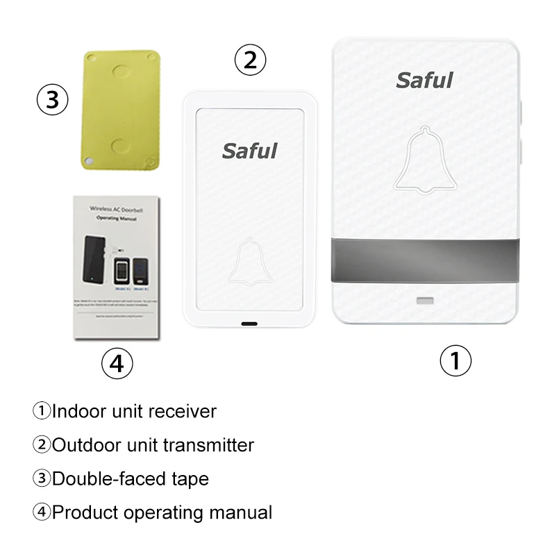 Saful Wireless Doorbell Without Battery Smart Cordless Waterproof EU 28 chimes Long range for home ring 2 buttons+2 receivers
Saful Wireless Doorbell Without Battery Smart Cordless Waterproof EU 28 chimes Long range for home ring 2 buttons+2 receivers