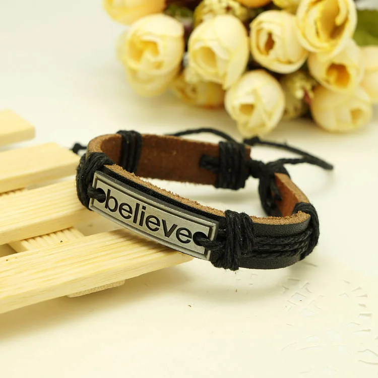 European And American Believe Woven Vintage Leather Bracelet Alphabet Alloy Color Leather Bracelet For Women Men
European And American Believe Woven Vintage Leather Bracelet Alphabet Alloy Color Leather Bracelet For Women Men